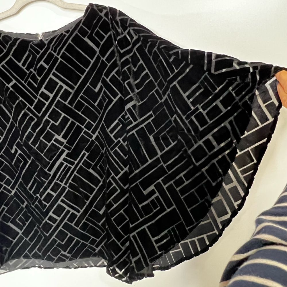 Lauren Ralph Lauren Black Velvet Geometric Flutter Sleeve Blouse